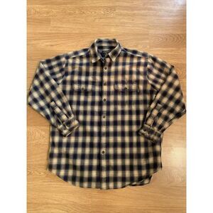 Woolrich Men's Flannel Shirt‎ Size Large Blue/Tan Plaid Long Sleeve Button Up